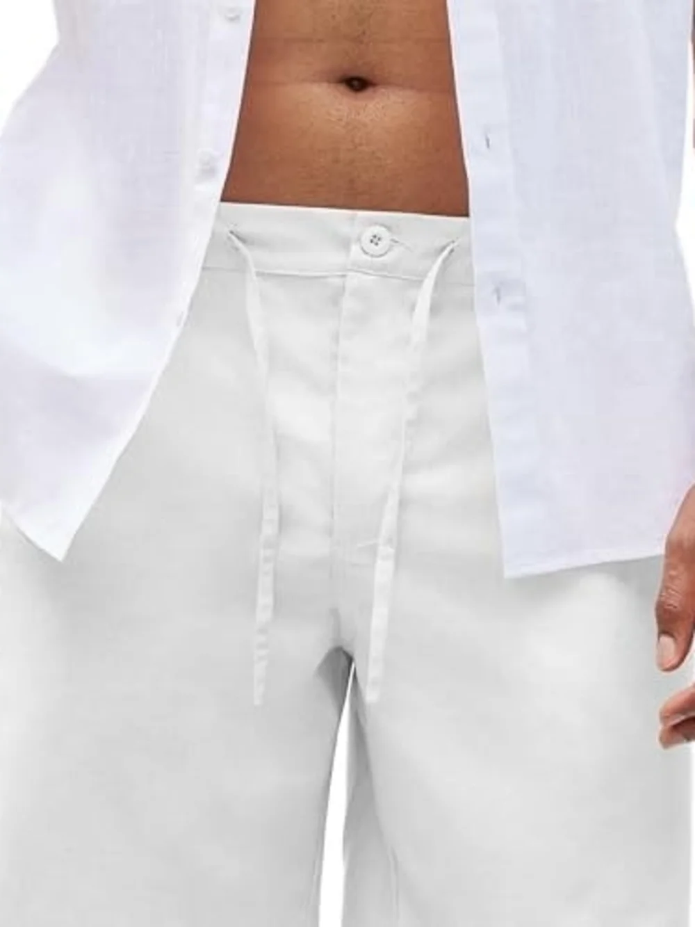 Linen/Cotton Drawstring Elastic Waist Ivory Shorts Large